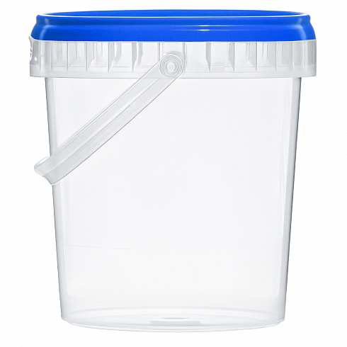 прозрачное ведро 1,1 л пластиковое с синей крышкой