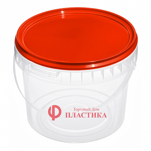 прозрачное ведро 2,3 л с красной крышкой