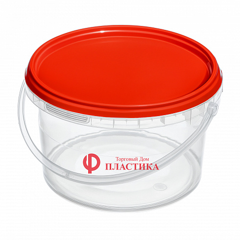 прозрачное ведро 2,6 л с красной крышкой